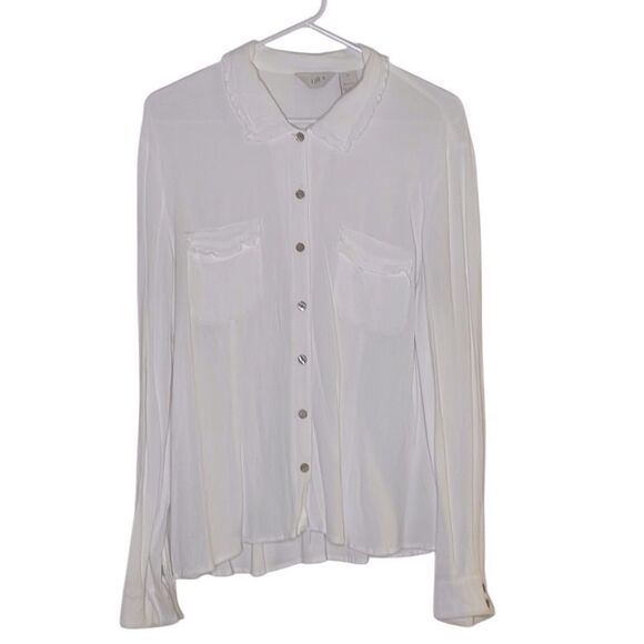 J. Jill Textured Blouse Minimalist Ruffled Collar & Pockets - Picture 2 of 7